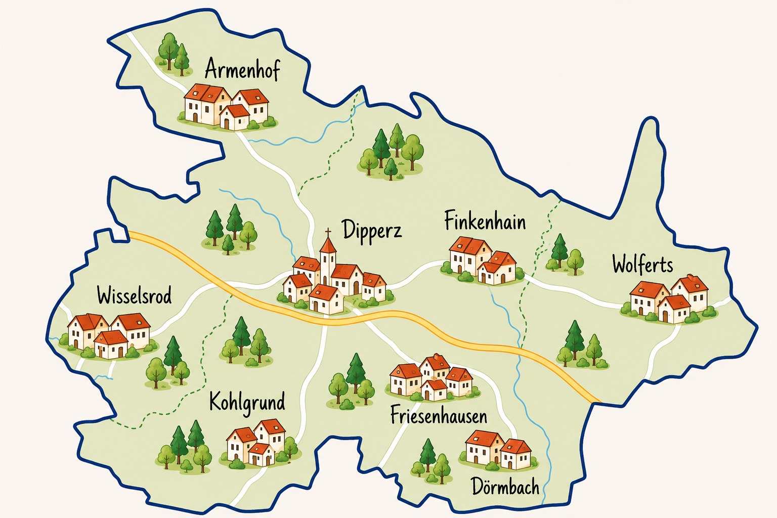 Karte der Ortsteile von Dipperz